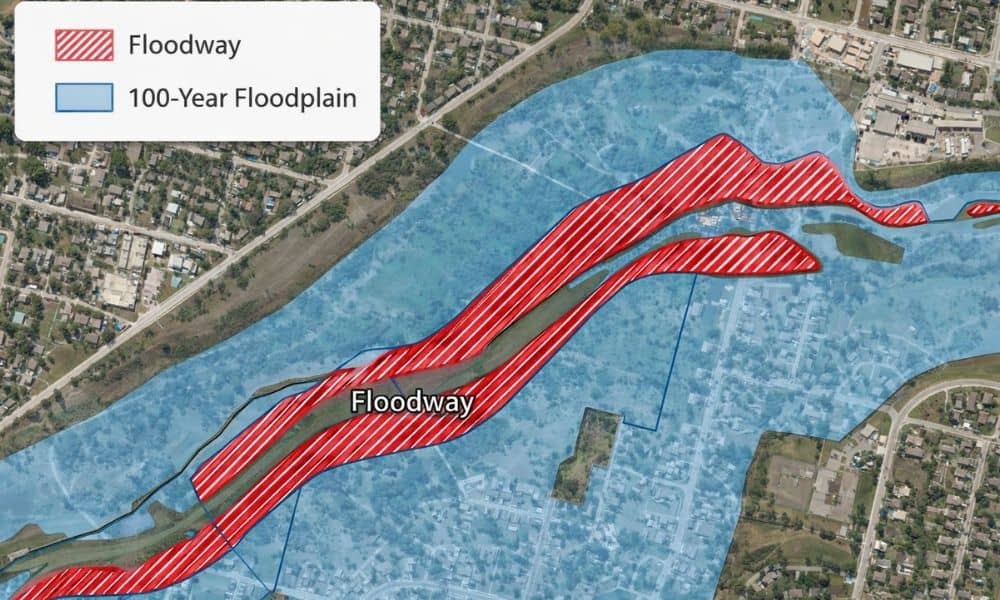 FEMA floodway map showing floodplain boundaries and regulated floodway zones used for civil engineering and land development planning